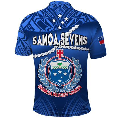 Samoa Rugby Polo Shirt Manu Samoa Polynesian Hibiscus Blue Style