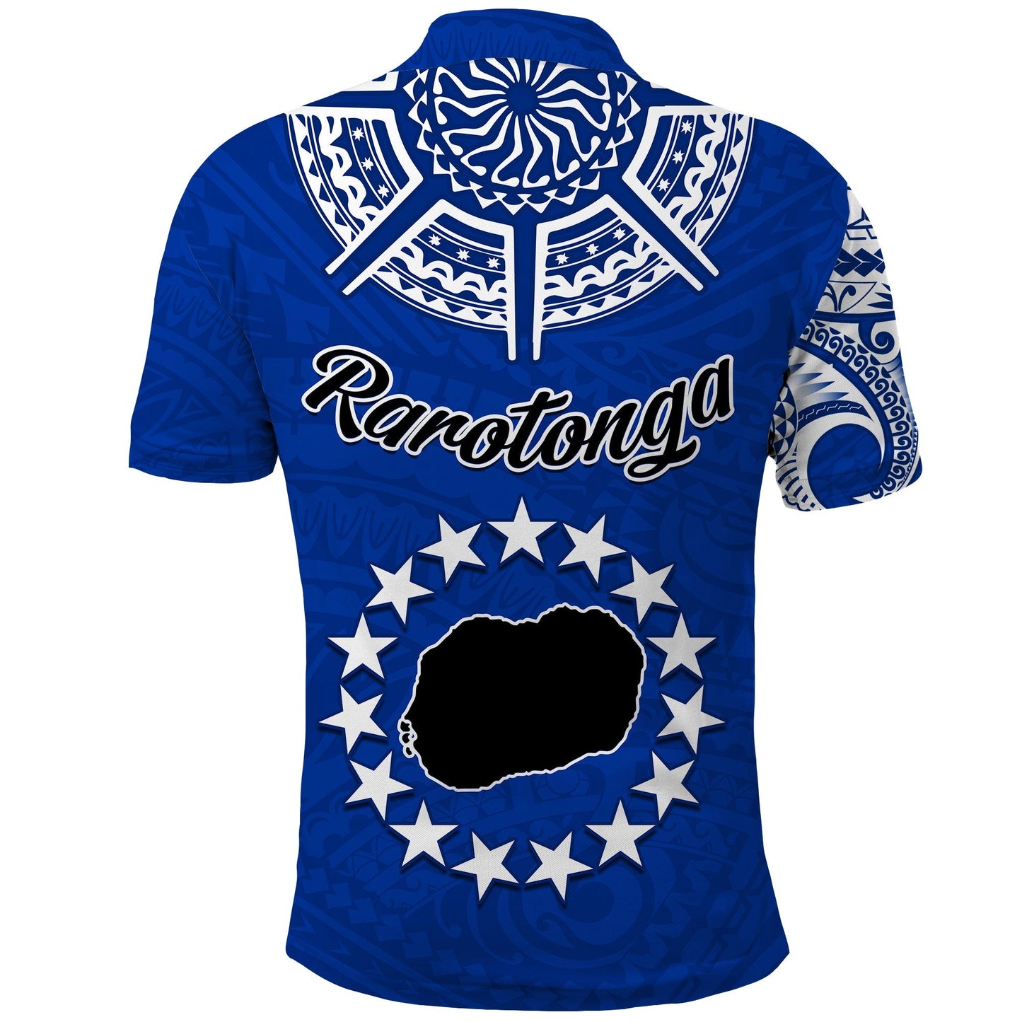 Rarotonga Cook Islands Polo Shirt Turtle and Map Style Blue