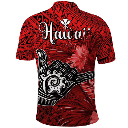 The Shaka Hawaii Polo Shirt Tropical Flowers Red Version