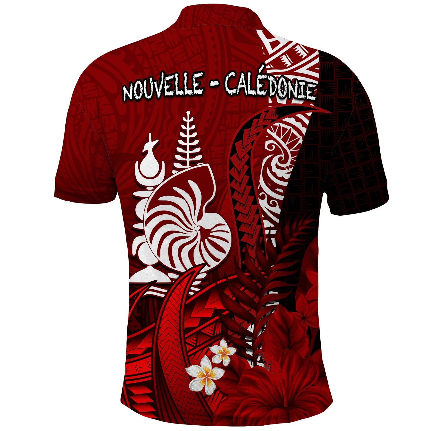 Custom Personalised New Caledonia Polo Shirt Nautilus Red Polynesian Hibiscus
