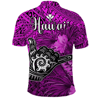 The Shaka Hawaii Polo Shirt Tropical Flowers Purple Version