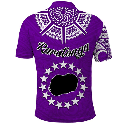 Rarotonga Cook Islands Polo Shirt Turtle and Map Style Purple