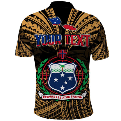 Custom Personalised Samoa Tatau Polo Shirt Gold Polynesian Proud Samoan