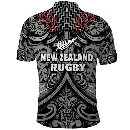 New Zealand Silver Fern Rugby Polo Shirt All Black NZ Maori Pattern