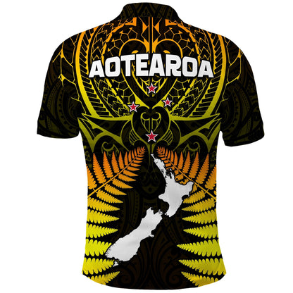 Aotearoa Fern Polo Shirt New Zealand Hei Tiki Gold Style
