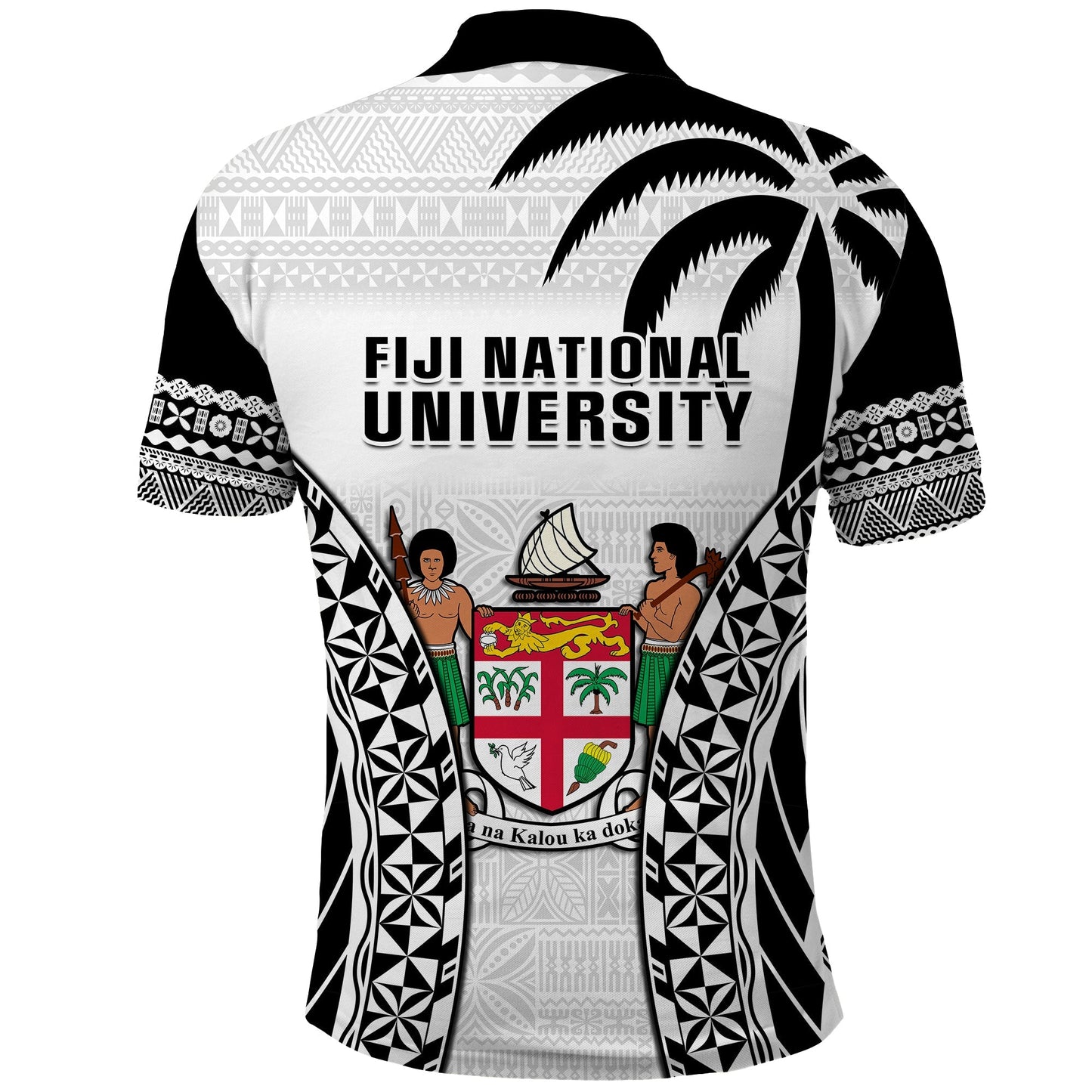 Fiji University Polo Shirt National Fijian Tapa Pattern White