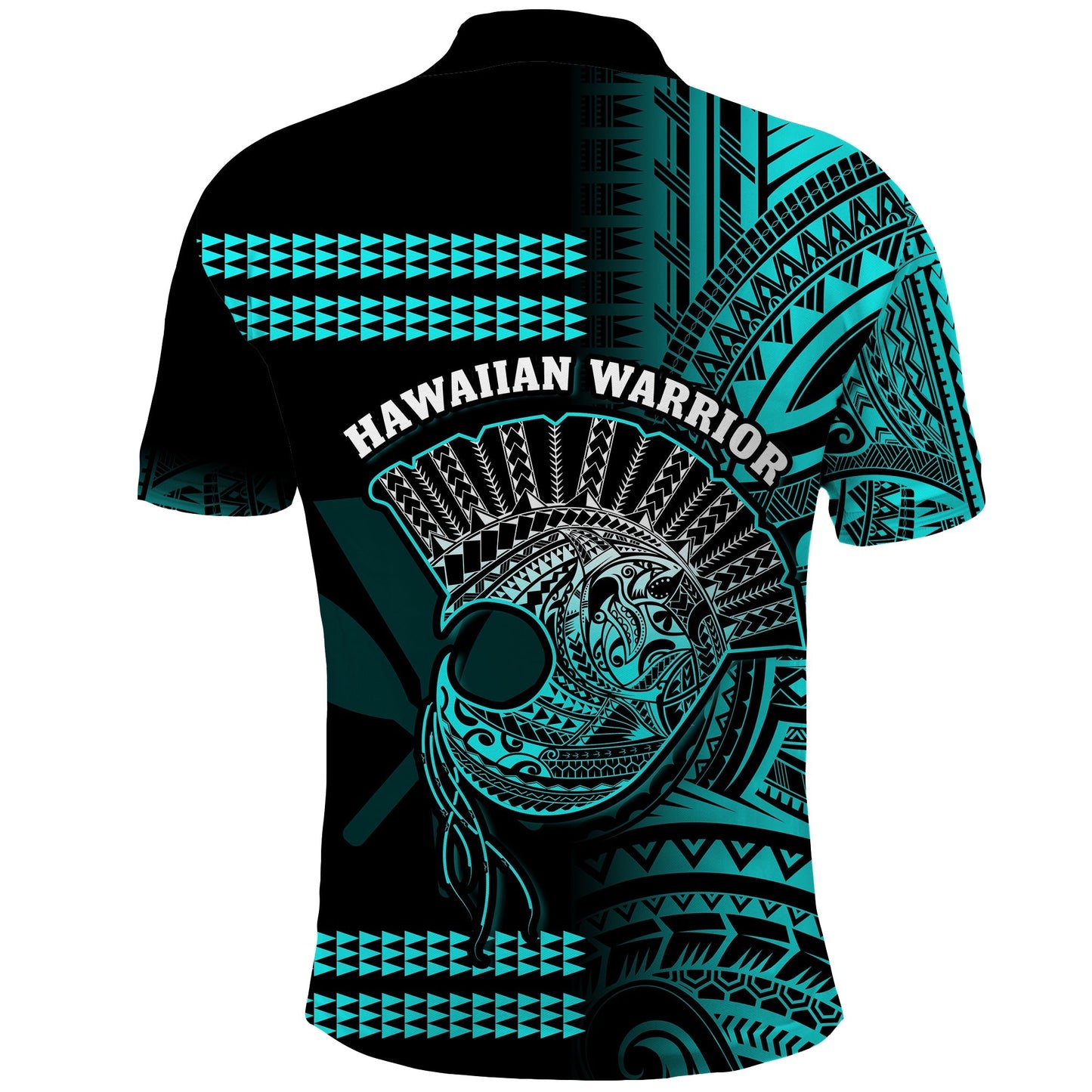Hawaii Polo Shirt Kakau Warrior Helmet Gradient Turquoise Polynesian