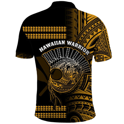 Hawaii Polo Shirt Kakau Warrior Helmet Gradient Gold Polynesian