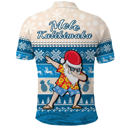Hawaii Mele Kalikimaka Polo Shirt Dabbing Santa Blue Merry Christmas