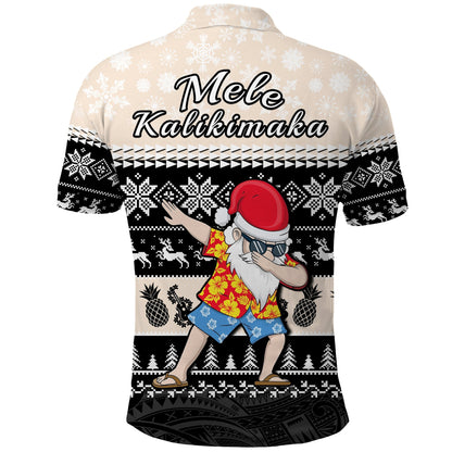 Hawaii Mele Kalikimaka Polo Shirt Dabbing Santa Black Merry Christmas