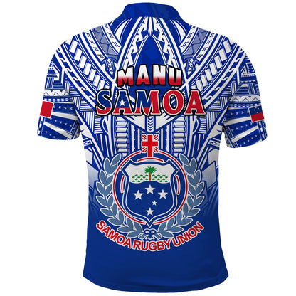 Samoa Rugby Polo Shirt Manu Samoa 7s Ginger Blue Polynesian