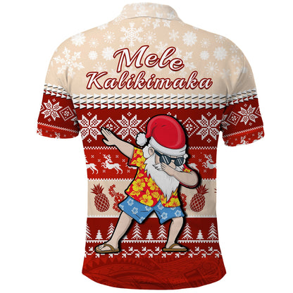 Hawaii Mele Kalikimaka Polo Shirt Dabbing Santa Red Merry Christmas