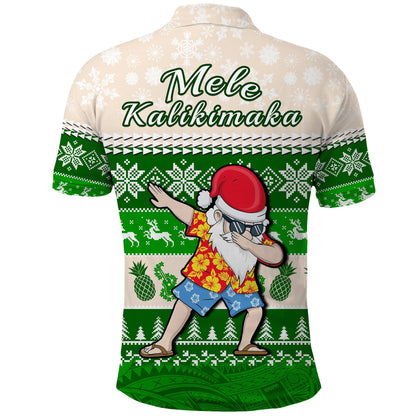 Hawaii Mele Kalikimaka Polo Shirt Dabbing Santa Green Merry Christmas