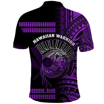 Hawaii Polo Shirt Kakau Warrior Helmet Gradient Purple Polynesian