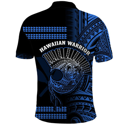 Hawaii Polo Shirt Kakau Warrior Helmet Gradient Blue Polynesian