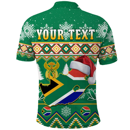 Custom South Africa Polo Shirt Christmas King Protea Geseende Kersfees