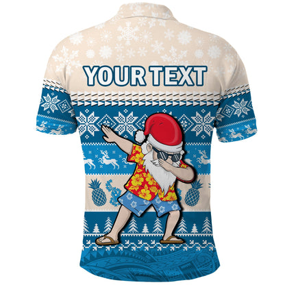 Custom Personalised Hawaii Mele Kalikimaka Polo Shirt Dabbing Santa Blue Merry Christmas