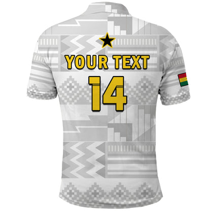 (Custom Text And Number) Ghana Football Polo Shirt Black Stars Kente Football 2022 White