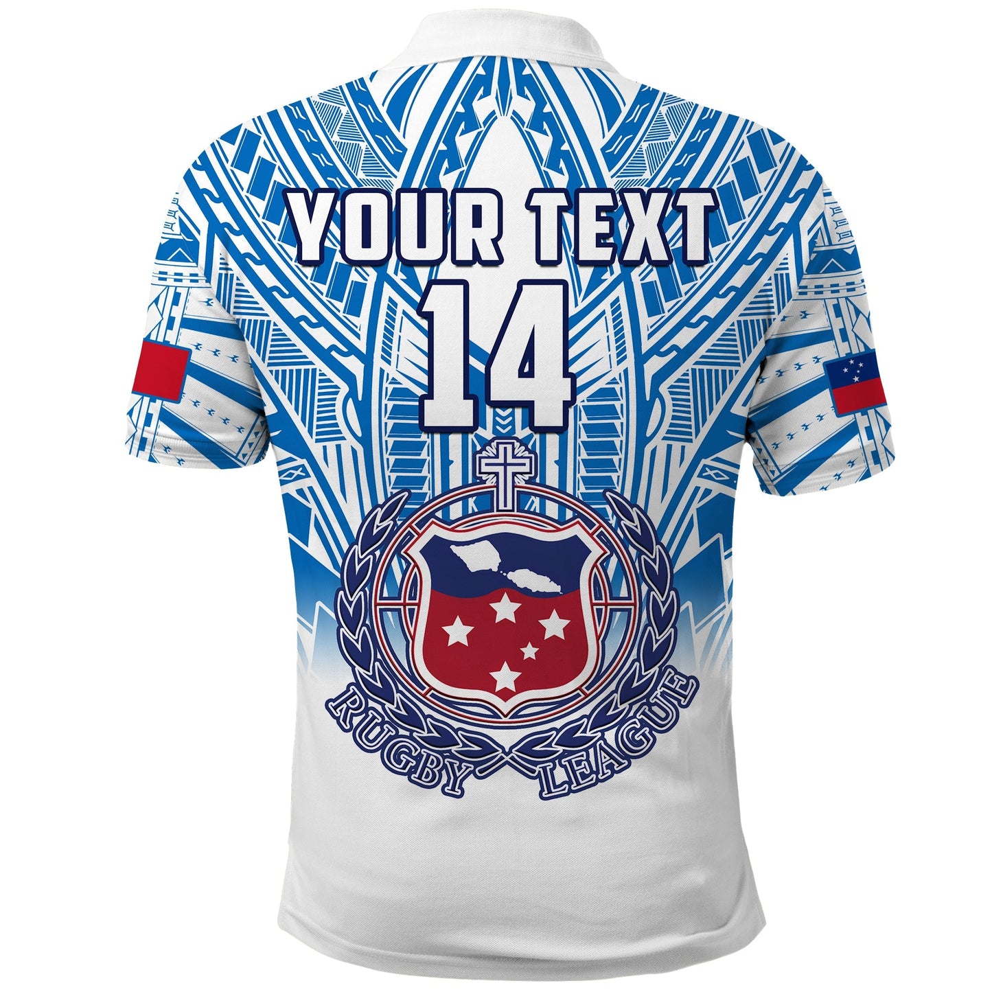 Custom Text And Number Samoa Rugby Polo Shirt Personalise Toa Samoa Polynesian Pacific White Version