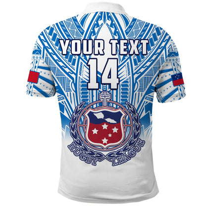 Custom Text And Number Samoa Rugby Polo Shirt Personalise Toa Samoa Polynesian Pacific White Version