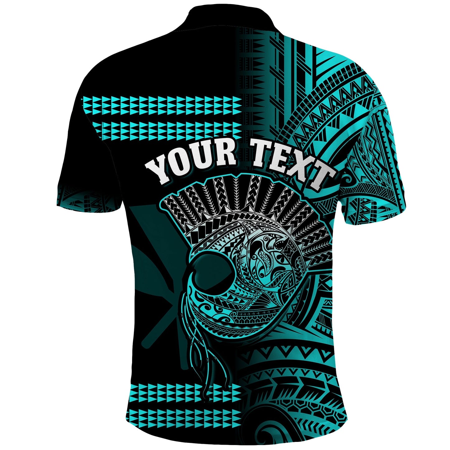 Custom Personalised Hawaii Polo Shirt Kakau Warrior Helmet Gradient Turquoise Polynesian