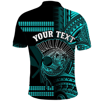 Custom Personalised Hawaii Polo Shirt Kakau Warrior Helmet Gradient Turquoise Polynesian