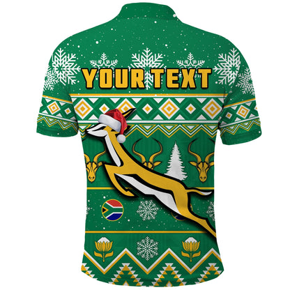 Custom South Africa Rugby Polo Shirt Christmas Springboks Proud Geseende Kersfees