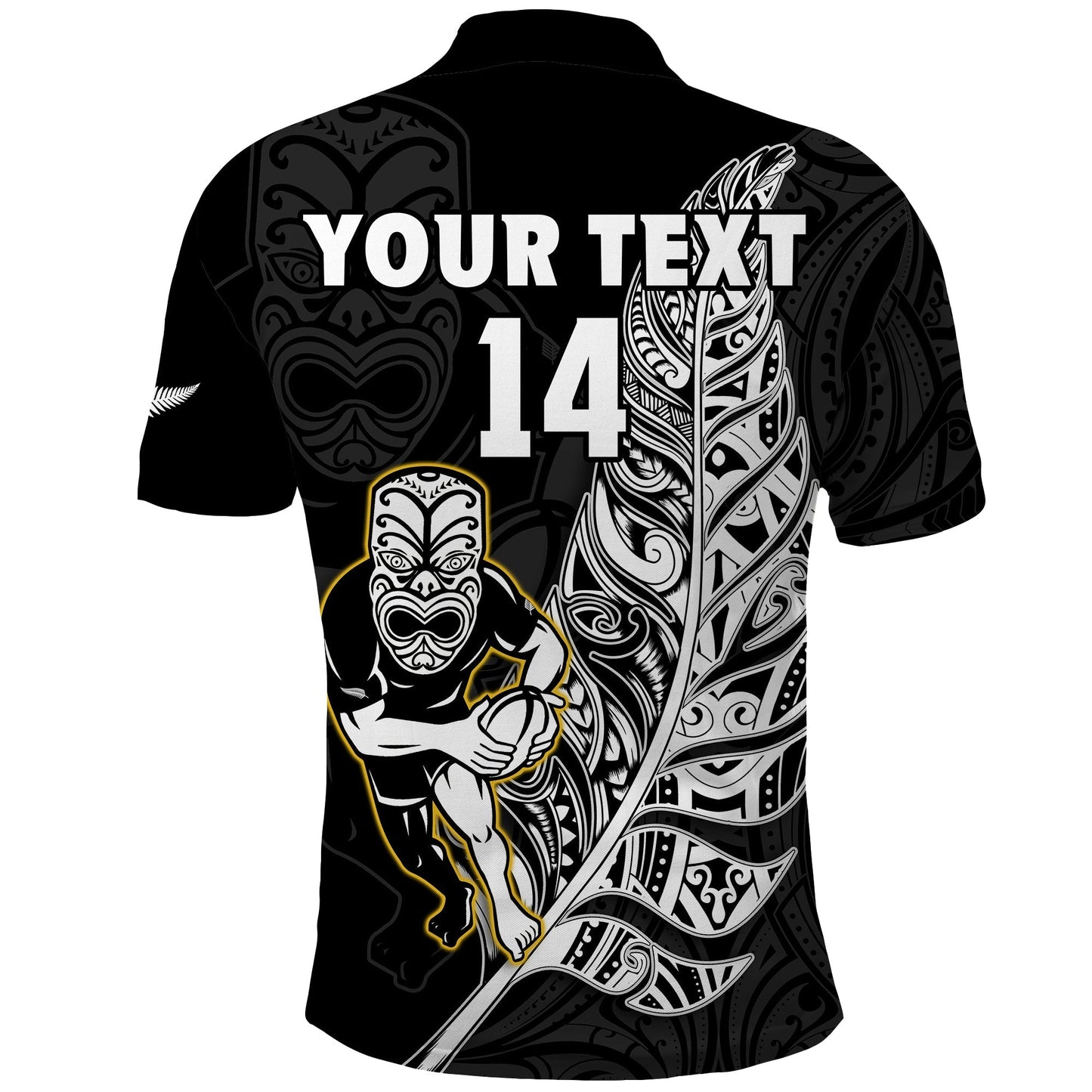Custom Text And Number New Zealand Silver Fern Rugby Polo Shirt All Black Maori Version Black
