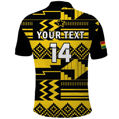 (Custom Text And Number) Ghana Football Polo Shirt Black Stars Kente Football 2022 Yellow