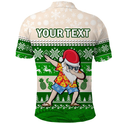 Custom Personalised Hawaii Mele Kalikimaka Polo Shirt Dabbing Santa Green Merry Christmas