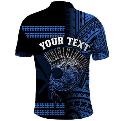 Custom Personalised Hawaii Polo Shirt Kakau Warrior Helmet Gradient Blue Polynesian