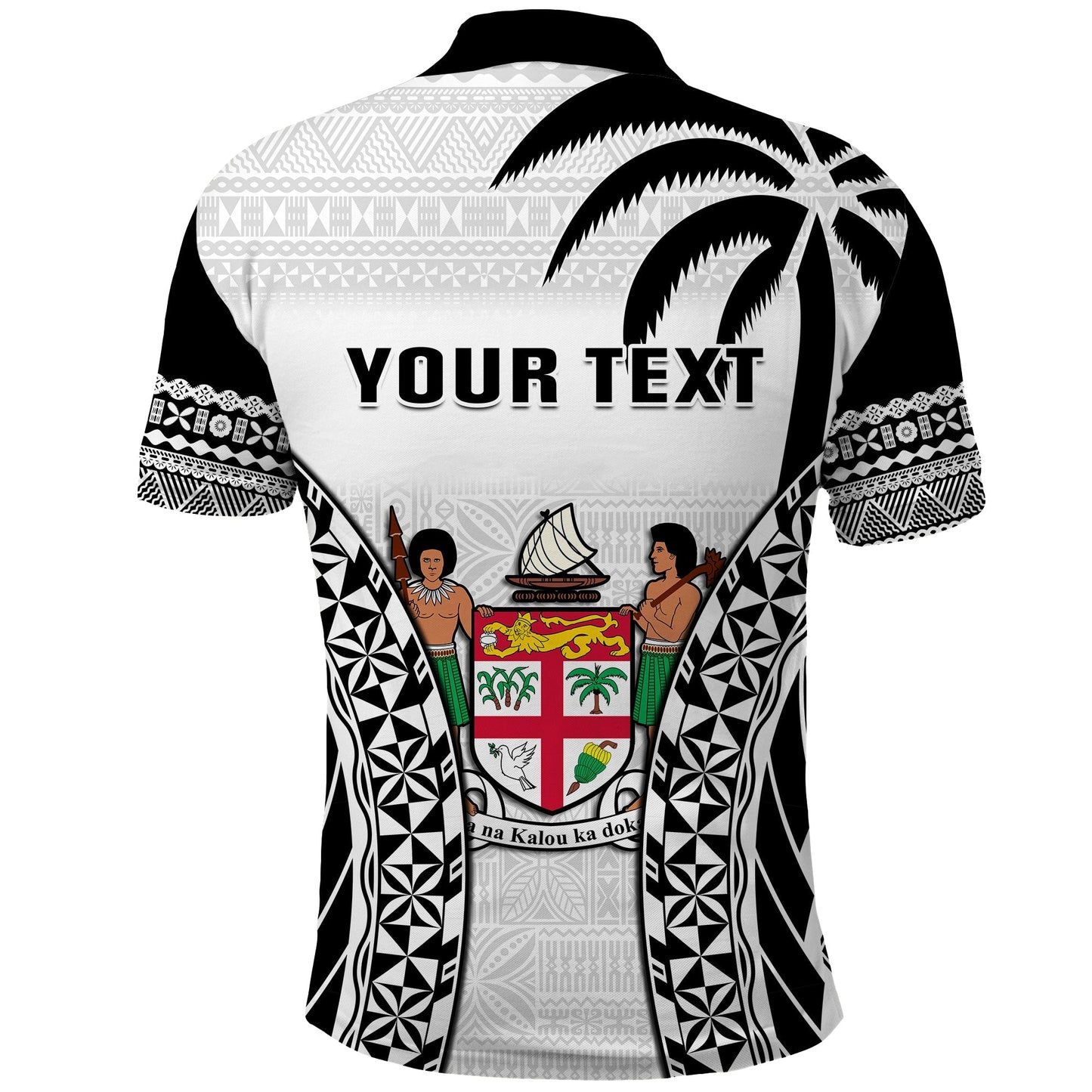 Custom Personalised Fiji University Polo Shirt National Fijian Tapa Pattern White