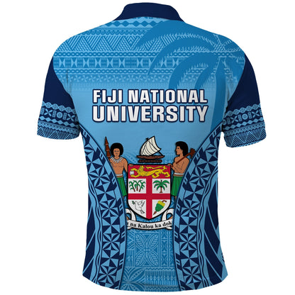 Fiji University Polo Shirt National Fijian Tapa Pattern Blue