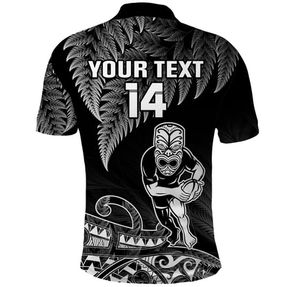 Custom Text And Number New Zealand Silver Fern Rugby Polo Shirt All Black Koru Maori
