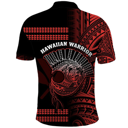 Hawaii Polo Shirt Kakau Warrior Helmet Gradient Red Polynesian