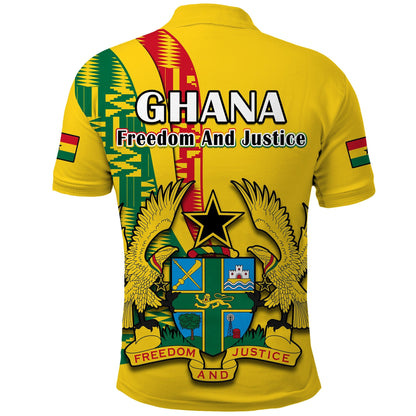 Ghana Polo Shirt Ghanan Coat Of Arms Mix Kente Pattern