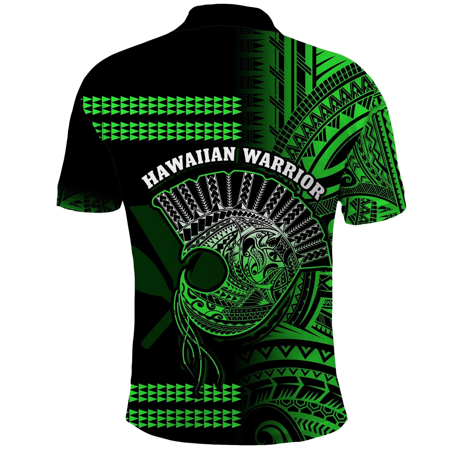 Hawaii Polo Shirt Kakau Warrior Helmet Gradient Green Polynesian