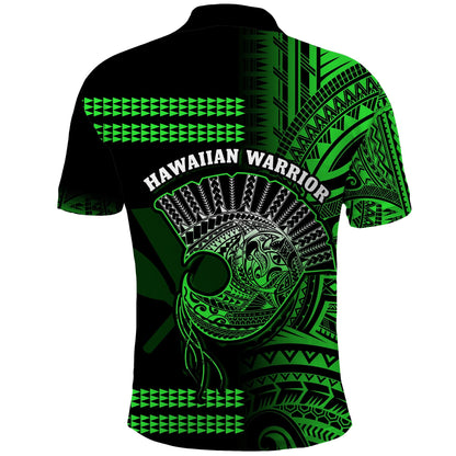 Hawaii Polo Shirt Kakau Warrior Helmet Gradient Green Polynesian