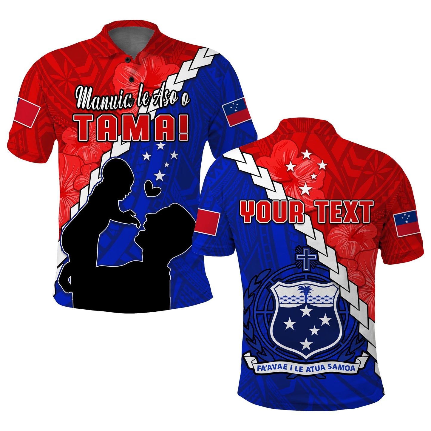 Custom Personalised Happy Samoan Fathers Day Polo Shirt Hibiscus Mix Polynesian Pattern