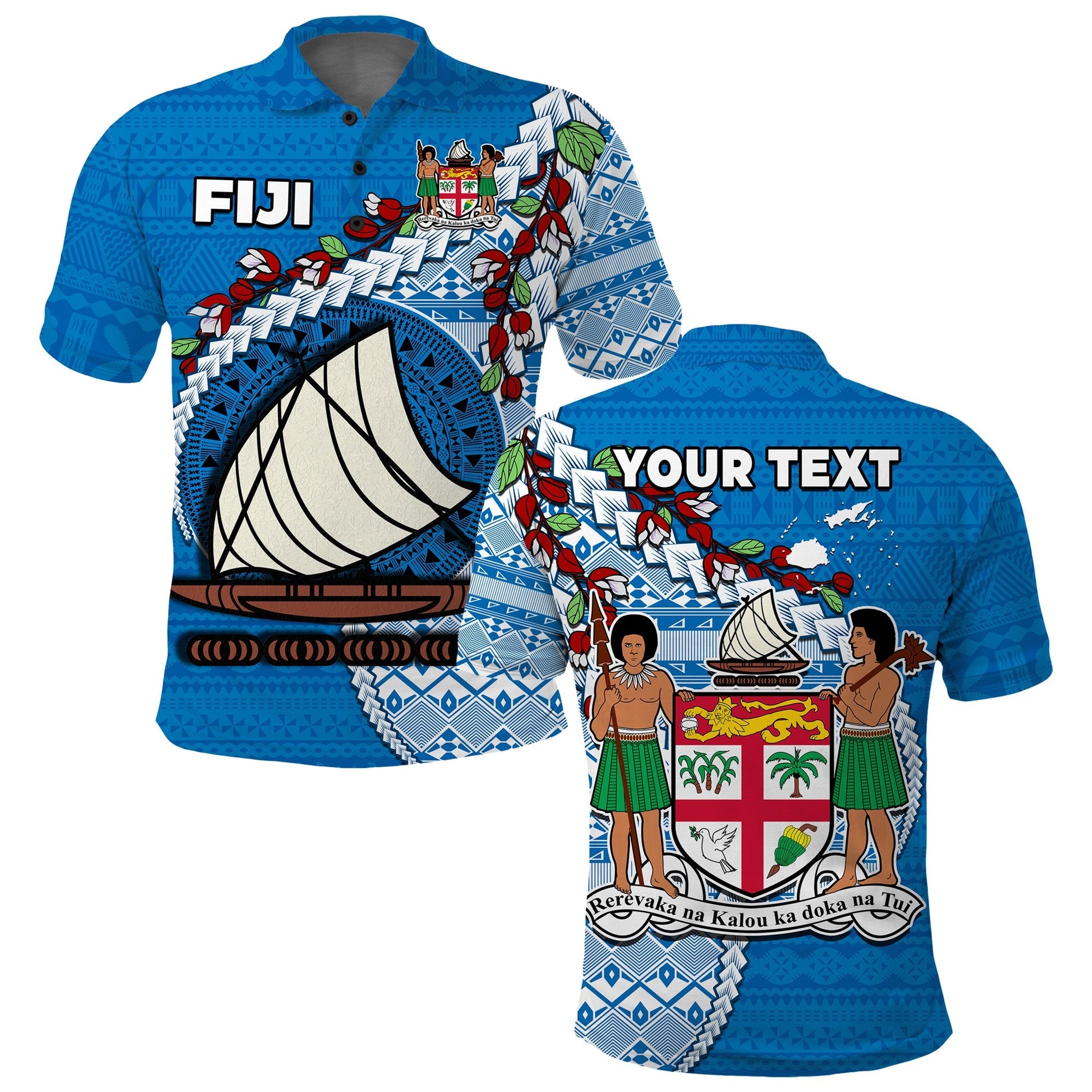 Custom Personalised Fiji Polo Shirt Fijian Drua Mix Tagimaucia Flower Blue Style
