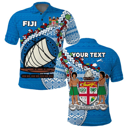 Custom Personalised Fiji Polo Shirt Fijian Drua Mix Tagimaucia Flower Blue Style