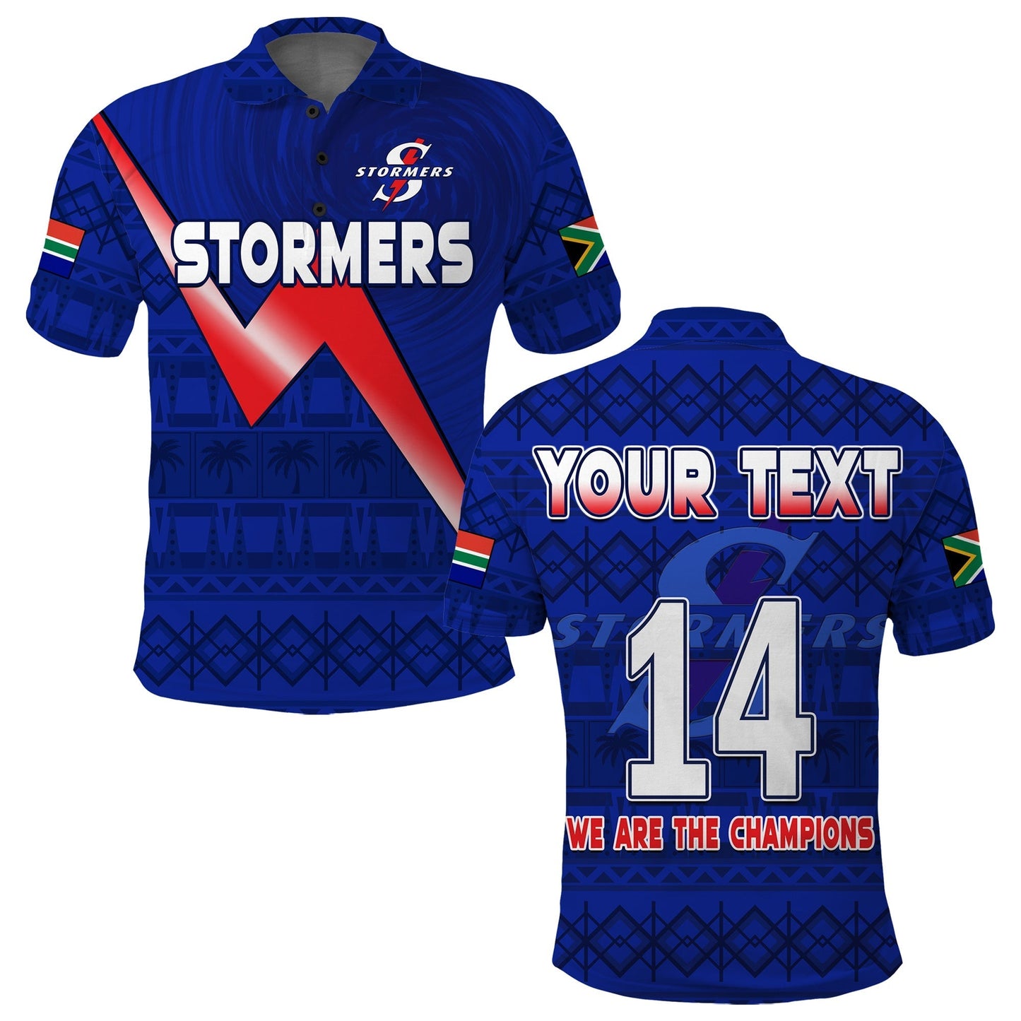 (Custom Text And Number) Stormers South Africa Rugby Polo Shirt We Are The Champions URC African Pattern