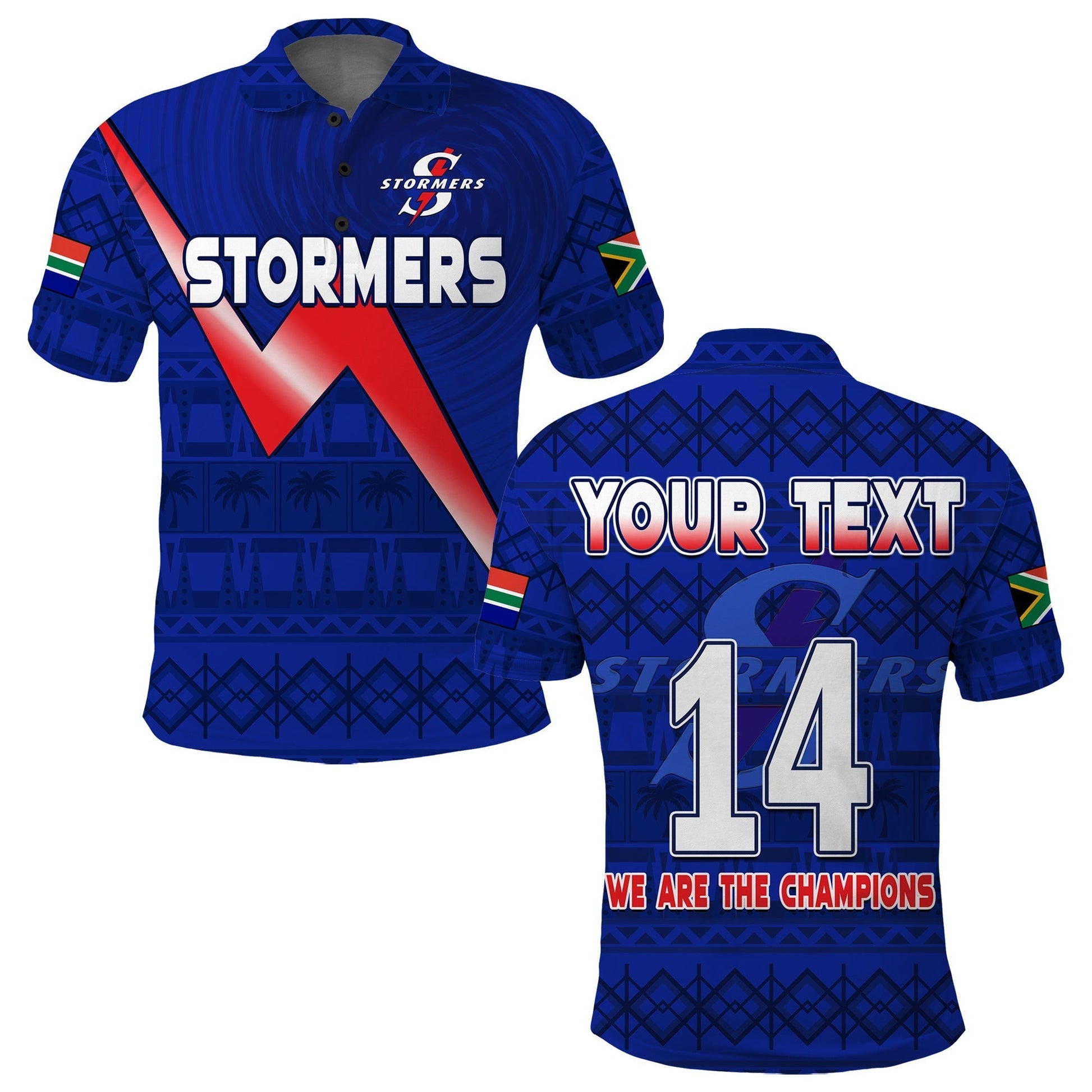 (Custom Text And Number) Stormers South Africa Rugby Polo Shirt We Are The Champions URC African Pattern