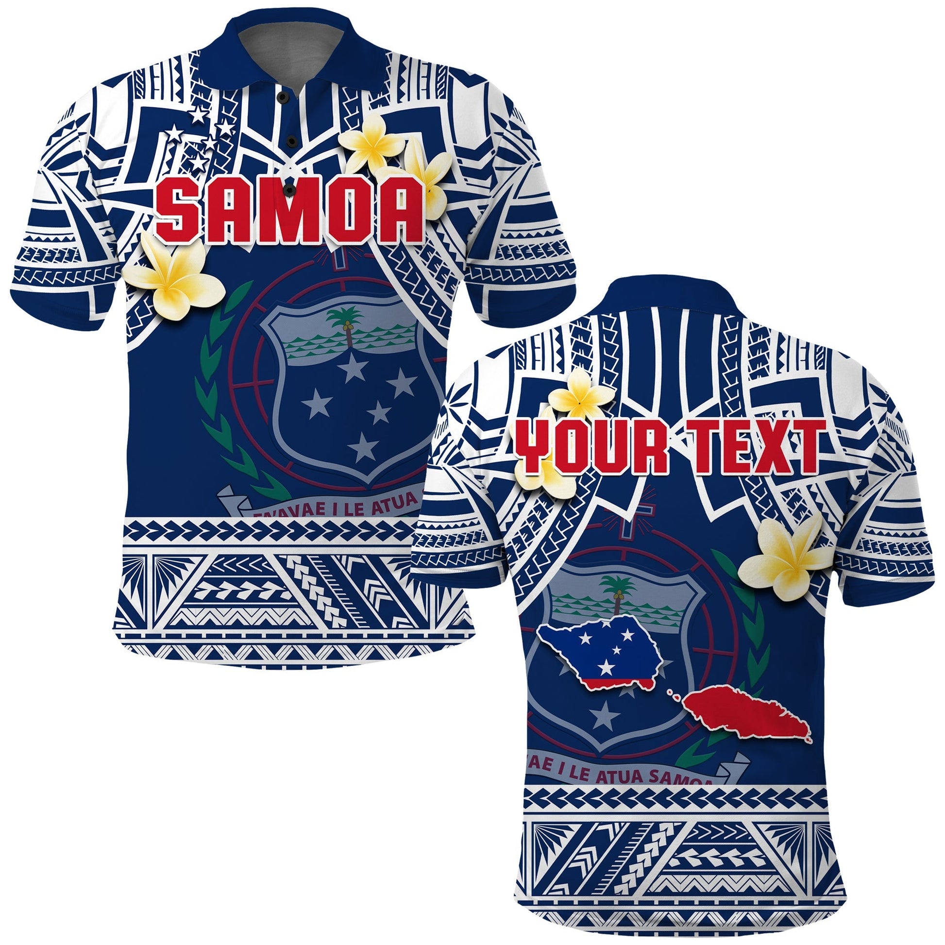 Custom Personalised Samoa Polo Shirt Samoan Plumeria Flowers Mix Polynesian Pattern