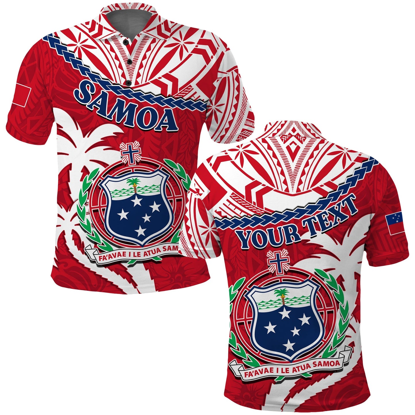 Custom Personalised Samoa Polo Shirt Samoan Coat Of Arms With Coconut Red Style