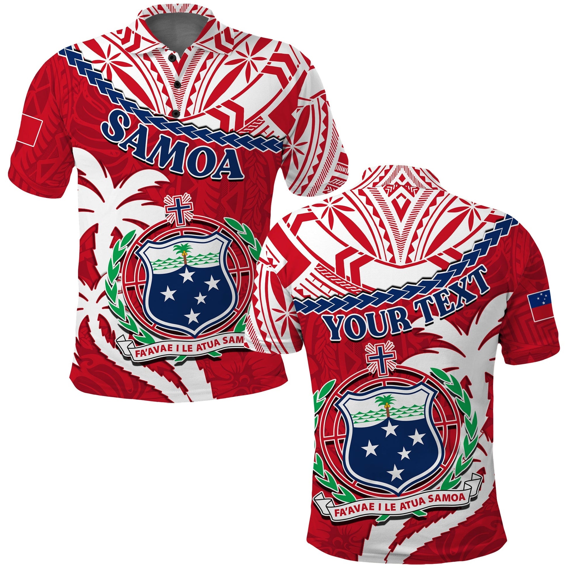 Custom Personalised Samoa Polo Shirt Samoan Coat Of Arms With Coconut Red Style