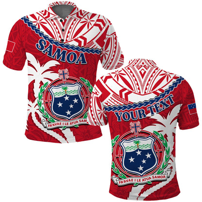 Custom Personalised Samoa Polo Shirt Samoan Coat Of Arms With Coconut Red Style