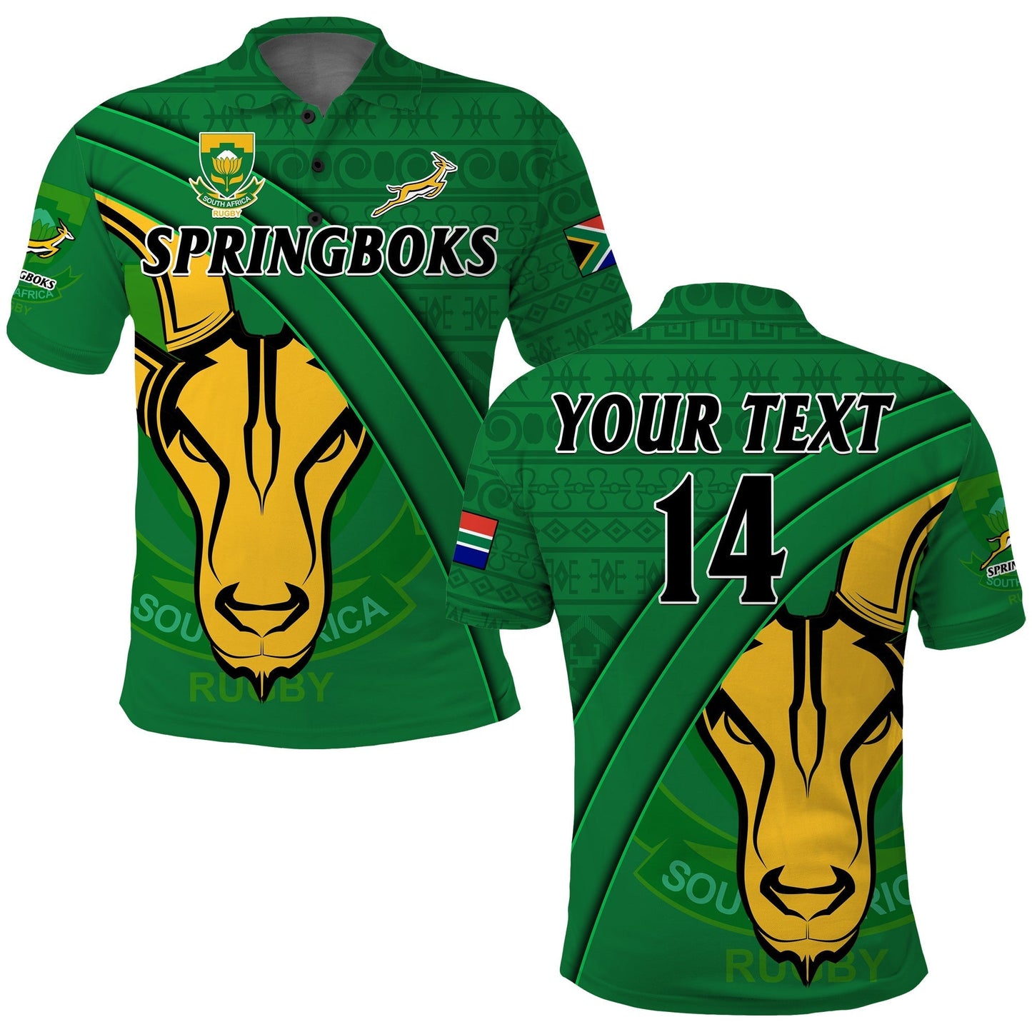 (Custom Text And Number) South Africa Rugby Polo Shirt Bokke Springbok With African Pattern Stronger Together