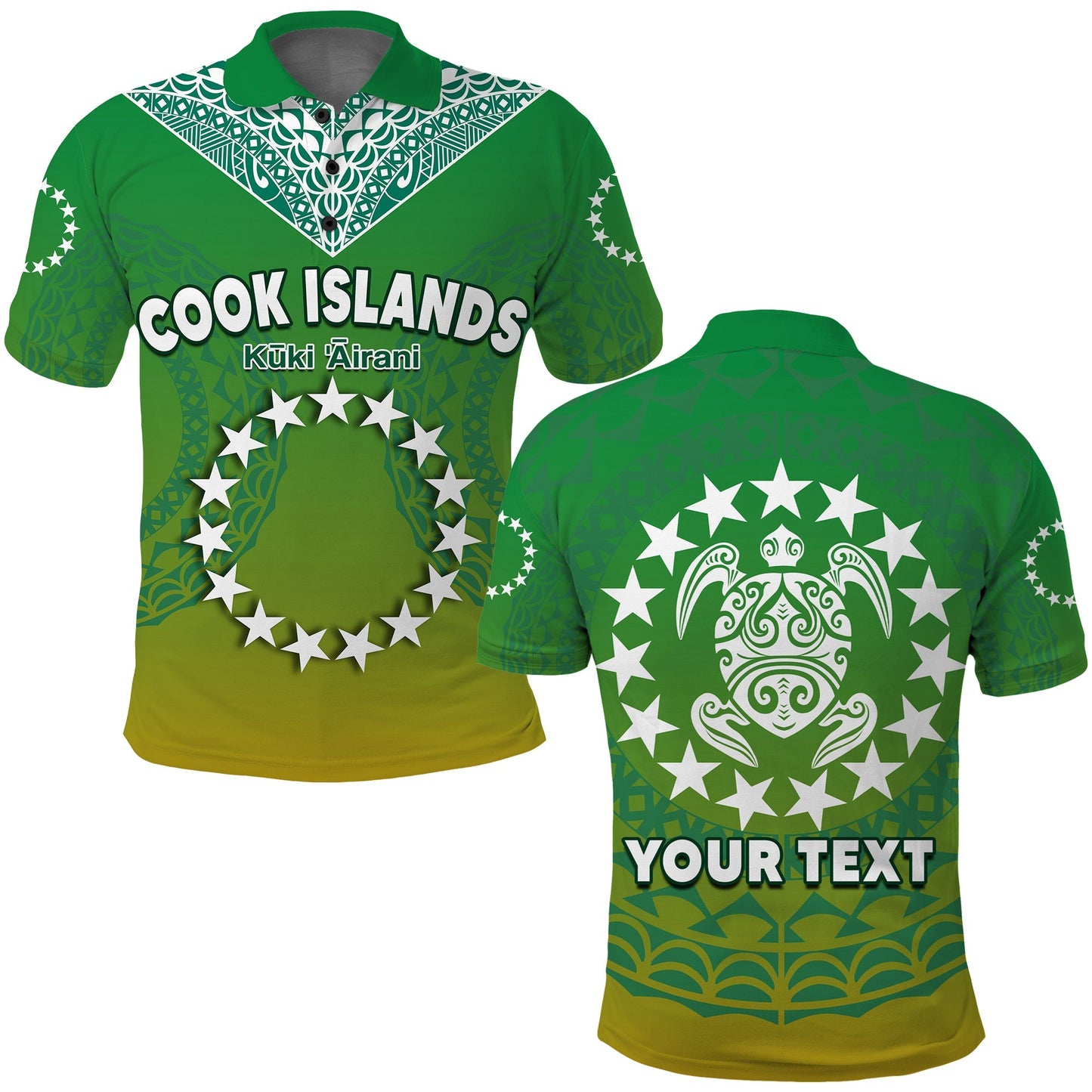 Custom Personalised Cook Islands Polo Shirt Circle Pattern Mix Sea Turtle Green Version