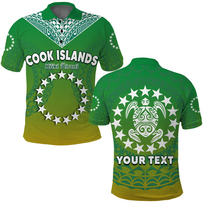 Custom Personalised Cook Islands Polo Shirt Circle Pattern Mix Sea Turtle Green Version